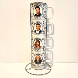 Schitts Creek Christmas Mugs Stacking Set of 4 Brand New w/ Chrome Stand - Cups
